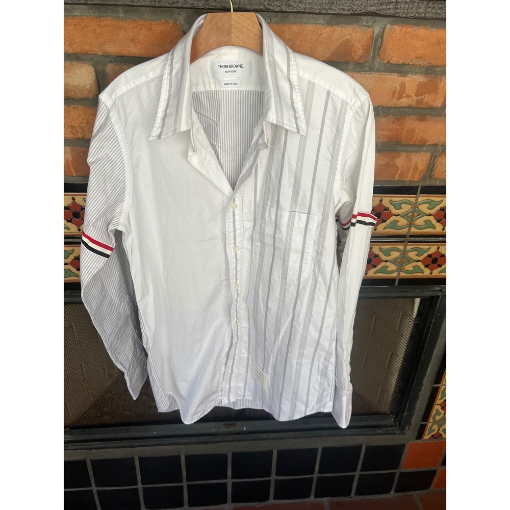 Thom Browne Mens Iconic Striped Button Down1 Celebrity Owned Flawed Made  Italy - Picture 6 of 10